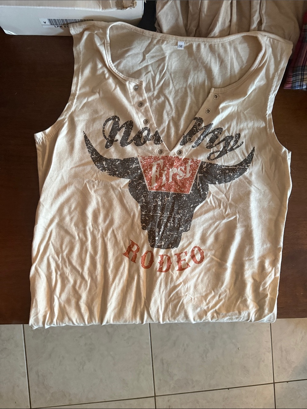 Ivory Graphic Rodeo Tank Top with Studded V-Neck